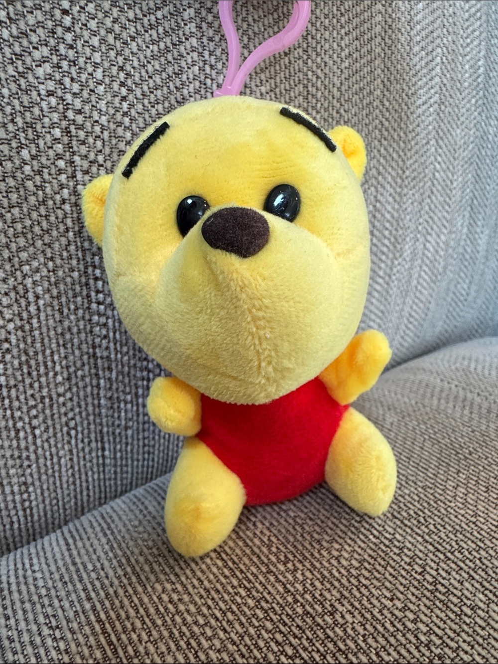 Yellow Plush Bear with Red Outfit Clip-On Toy